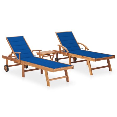 Tumbonas con mesa y cojín 2 unidades madera maciza de teca de , Tumbonas - Ref: Foro24-3073181, Precio: 566,18 €, Descuento: ...