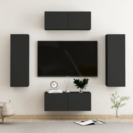 Set de muebles de salón TV 4 pzas madera de ingeniería negro de , Muebles TV - Ref: Foro24-3078771, Precio: 172,20 €, Descuen...