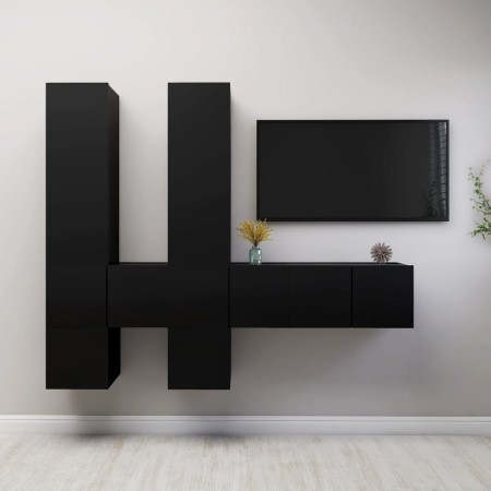 Set de muebles de salón TV 7 piezas madera ingeniería negro de , Muebles TV - Ref: Foro24-3078823, Precio: 216,72 €, Descuent...