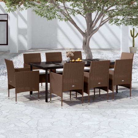 Juego de comedor para jardín 9 piezas y cojines marrón y negro de , Conjuntos de jardín - Ref: Foro24-3099304, Precio: 736,33...