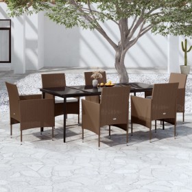 Juego de comedor de jardín 7 piezas con cojines marrón y negro de , Conjuntos de jardín - Ref: Foro24-3099327, Precio: 573,73...