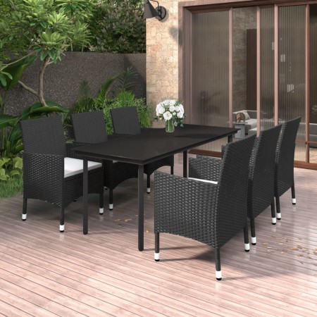 Set comedor de jardín 7 pzas y cojines ratán sintético y vidrio de , Conjuntos de jardín - Ref: Foro24-3099683, Precio: 627,0...