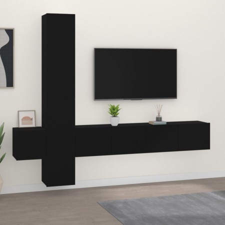 Set de muebles para TV 5 piezas madera contrachapada negro de , Muebles TV - Ref: Foro24-3114247, Precio: 197,93 €, Descuento...