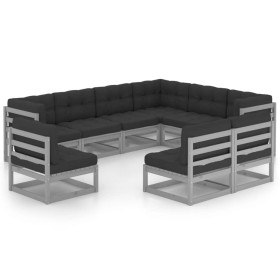 Set de muebles de jardín 9 pzas con cojines madera pino gris de vidaXL, Conjuntos de jardín - Ref: Foro24-3076836, Precio: 89...