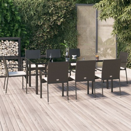Set de comedor de jardín 9 pzas y cojines ratán sintético negro de , Conjuntos de jardín - Ref: Foro24-3185136, Precio: 693,0...