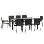 Set de comedor de jardín 9 pzas y cojines ratán sintético negro de , Conjuntos de jardín - Ref: Foro24-3185136, Precio: 693,0...