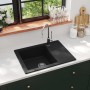 Fregadero de cocina con rebosadero ovalado granito negro de , Fregaderos - Ref: Foro24-147101, Precio: 137,12 €, Descuento: %