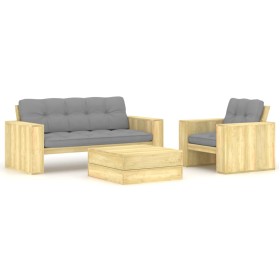 Set muebles de jardín y cojines 3 pzas madera pino impregnada de , Conjuntos de jardín - Ref: Foro24-3065775, Precio: 599,22 ...