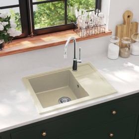 Fregadero de cocina con rebosadero ovalado granito beige de , Fregaderos - Ref: Foro24-147103, Precio: 157,83 €, Descuento: -5%%