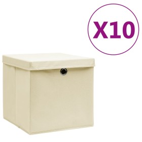 Cajas de almacenaje con tapas 10 uds crema 28x28x28 cm de , Cestas para almacenaje - Ref: Foro24-325218, Precio: 61,27 €, Des...
