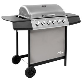 Barbacoa de gas con 6 fogones negro y plateado de , Barbacoas - Ref: Foro24-3053630, Precio: 255,13 €, Descuento: %