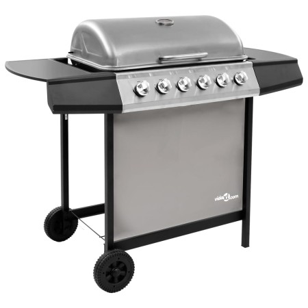 Barbacoa de gas con 6 fogones negro y plateado de , Barbacoas - Ref: Foro24-3053630, Precio: 255,13 €, Descuento: %