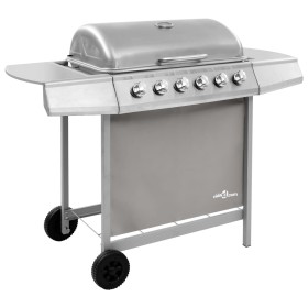 Barbacoa de gas con 6 fogones plateada de , Barbacoas - Ref: Foro24-3053632, Precio: 301,27 €, Descuento: %