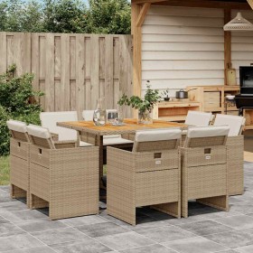 Set comedor de jardín 9 pzas con cojines ratán sintético beige en Conjuntos de jardín | Comprar online en Foru.es