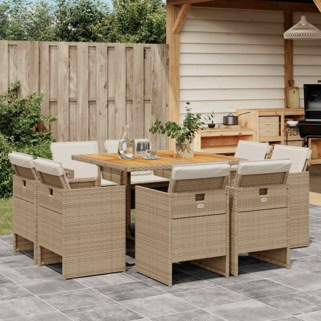 Set comedor de jardín 9 pzas con cojines ratán sintético beige en Conjuntos de jardín | Comprar online en Foru.es