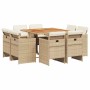 Set comedor de jardín 9 pzas con cojines ratán sintético beige en Conjuntos de jardín | Comprar online en Foru.es