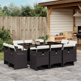 Set de comedor jardín 11 pzas con cojines ratán sintético negro en Conjuntos de jardín | Comprar online en Foru.es
