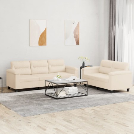 Juego de sofás con cojines 2 piezas tela microfibra beige de , Sofás - Ref: Foro24-3202343, Precio: 625,28 €, Descuento: -5%%