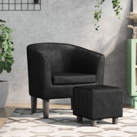 Sillón con taburete cuero sintético negro de , Sillones - Ref: Foro24-356491, Precio: 182,17 €, Descuento: %