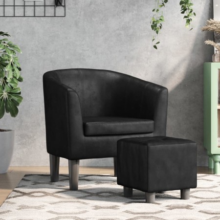 Sillón con taburete cuero sintético negro de , Sillones - Ref: Foro24-356491, Precio: 182,17 €, Descuento: %