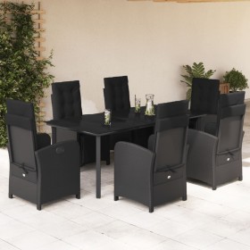 Set de comedor de jardín 7 pzas y cojines ratán sintético negro de , Conjuntos de jardín - Ref: Foro24-3212540, Precio: 955,3...