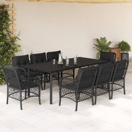 Set de comedor de jardín 9 pzas y cojines ratán sintético negro de , Conjuntos de jardín - Ref: Foro24-3212109, Precio: 973,1...