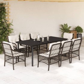 Set comedor para jardín 9 pzas y cojines ratán sintético marrón de , Conjuntos de jardín - Ref: Foro24-3212123, Precio: 950,8...