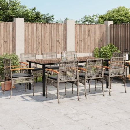 Set comedor jardín 9 pzas y cojines ratán sintético gris de , Conjuntos de jardín - Ref: Foro24-3213623, Precio: 655,57 €, De...