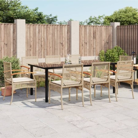 Set comedor de jardín 9 pzas con cojines ratán sintético beige de , Conjuntos de jardín - Ref: Foro24-3213637, Precio: 694,65...
