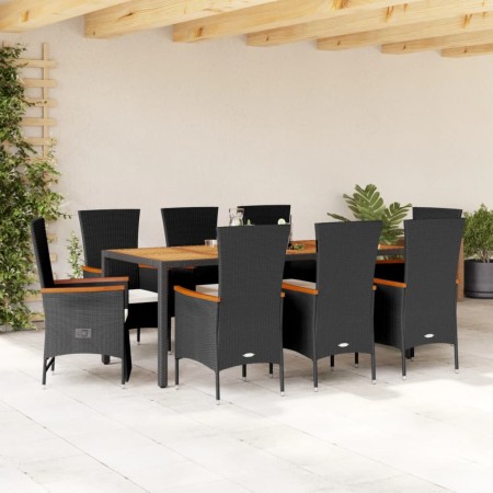 Set de comedor de jardín 9 pzas y cojines ratán sintético negro de , Conjuntos de jardín - Ref: Foro24-3277520, Precio: 896,5...