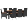 Set de comedor de jardín 9 pzas y cojines ratán sintético negro de , Conjuntos de jardín - Ref: Foro24-3277520, Precio: 896,5...