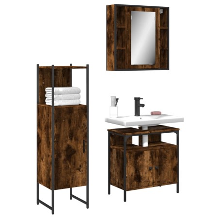 Set de muebles baño 3 pzas madera contrachapada roble ahumado de , Muebles de baño - Ref: Foro24-3214757, Precio: 172,26 €, D...