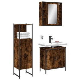 Set de muebles baño 3 pzas madera contrachapada roble ahumado de , Muebles de baño - Ref: Foro24-3214762, Precio: 186,17 €, D...