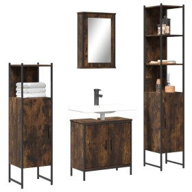 Set de muebles baño 4 pzas madera contrachapada roble ahumado de , Muebles de baño - Ref: Foro24-3214832, Precio: 234,10 €, D...