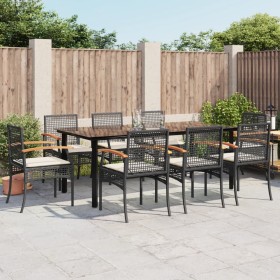 Set de comedor de jardín 9 pzas y cojines ratán sintético negro de , Conjuntos de jardín - Ref: Foro24-3213609, Precio: 607,3...