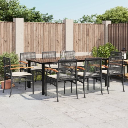 Set de comedor de jardín 9 pzas y cojines ratán sintético negro de , Conjuntos de jardín - Ref: Foro24-3213609, Precio: 607,3...
