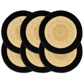 Mantel individual redondo 6 uds yute algodón natural negro 38cm de , Manteles individuales - Ref: Foro24-133857, Precio: 31,3...