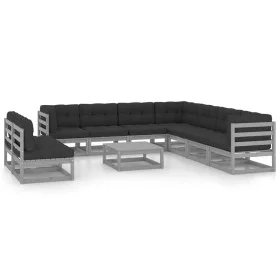 Set de muebles de jardín 10 pzas con cojines madera pino gris de vidaXL, Conjuntos de jardín - Ref: Foro24-3076911, Precio: 9...