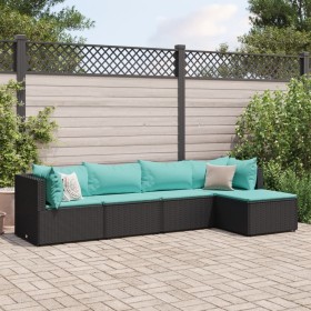 Set de muebles de jardín 5 pzas y cojines ratán sintético negro de , Conjuntos de jardín - Ref: Foro24-3308060, Precio: 346,7...