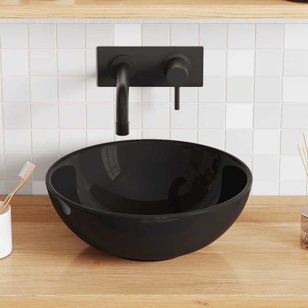 Lavabo Ø28x10 cm cerámica negro brillo de , Lavabos y fregaderos - Ref: Foro24-42000315, Precio: 55,32 €, Descuento: %