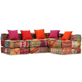 Puf modular de 4 plazas de tela patchwork de , Cojines para sillas y sofás - Ref: Foro24-244981, Precio: 662,11 €, Descuento: %