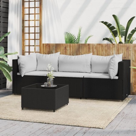 Juego de jardín con cojines 4 piezas ratán sintético negro de , Sofás de exterior - Ref: Foro24-319735, Precio: 267,02 €, Des...