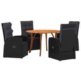 Conjunto de Comedor de Jardín de 5 Piezas con Cojines Negro Ratán Poliéster Acacia de , Mesas de jardín - Ref: Foro24-3172822...