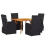 Juego de Comedor de Jardín de 5 Piezas con Cojines Ratán Negro Acacia de , Mesas de jardín - Ref: Foro24-3172823, Precio: 839...