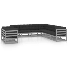 9-teiliges Gartenmöbel-Set mit Kissen aus grauem Kiefernholz von vidaXL, Gartensets - Ref: Foro24-3076966, Preis: 852,87 €, R...