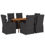 Juego de Comedor de Jardín de 7 Piezas con Cojines Negro Poliratán Acacia de , Mesas de jardín - Ref: Foro24-3172827, Precio:...