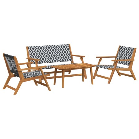 Set de 4 sillas de jardín con mesa en negro y blanco, de madera maciza de acacia de , Sillas de jardín - Ref: Foro24-3214444,...