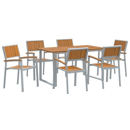Conjunto de Comedor de Jardín de 7 Piezas Gris de Acero y Madera Sólida de Acacia de , Mesas de jardín - Ref: Foro24-3284352,...