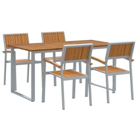 Set de Comedor de Jardín de 5 Piezas Gris de Acero y Madera Sólida de Acacia de , Mesas de jardín - Ref: Foro24-3284353, Prec...