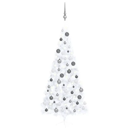 Medio árbol de Navidad con luces y bolas blanco 240 cm de vidaXL, Arboles de navidad - Ref: Foro24-3077658, Precio: 76,50 €, ...